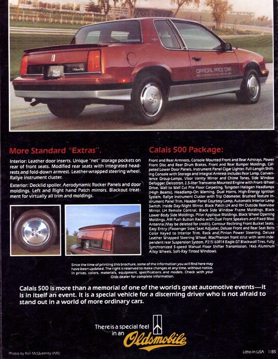 1985 Oldsmobile Calais 500 Brochure Page 1